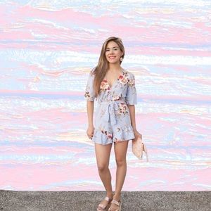 Floral Soft Blue Romper